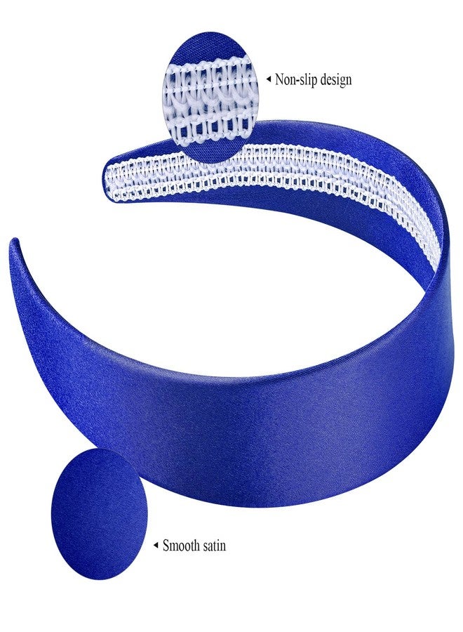 WantGor 1.6 Inch Wide Headbands Silk Satin Plain Headband for Women, Non Slip Solid Hair Bands Hair Accessories Cosplay DIY Holiday Head Band (Royal Blue, Large) - Image 3